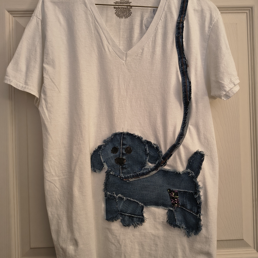 Puppy Tee with Denim Dog ❤️ Handmade ❤️ He's So Cute! ❤️